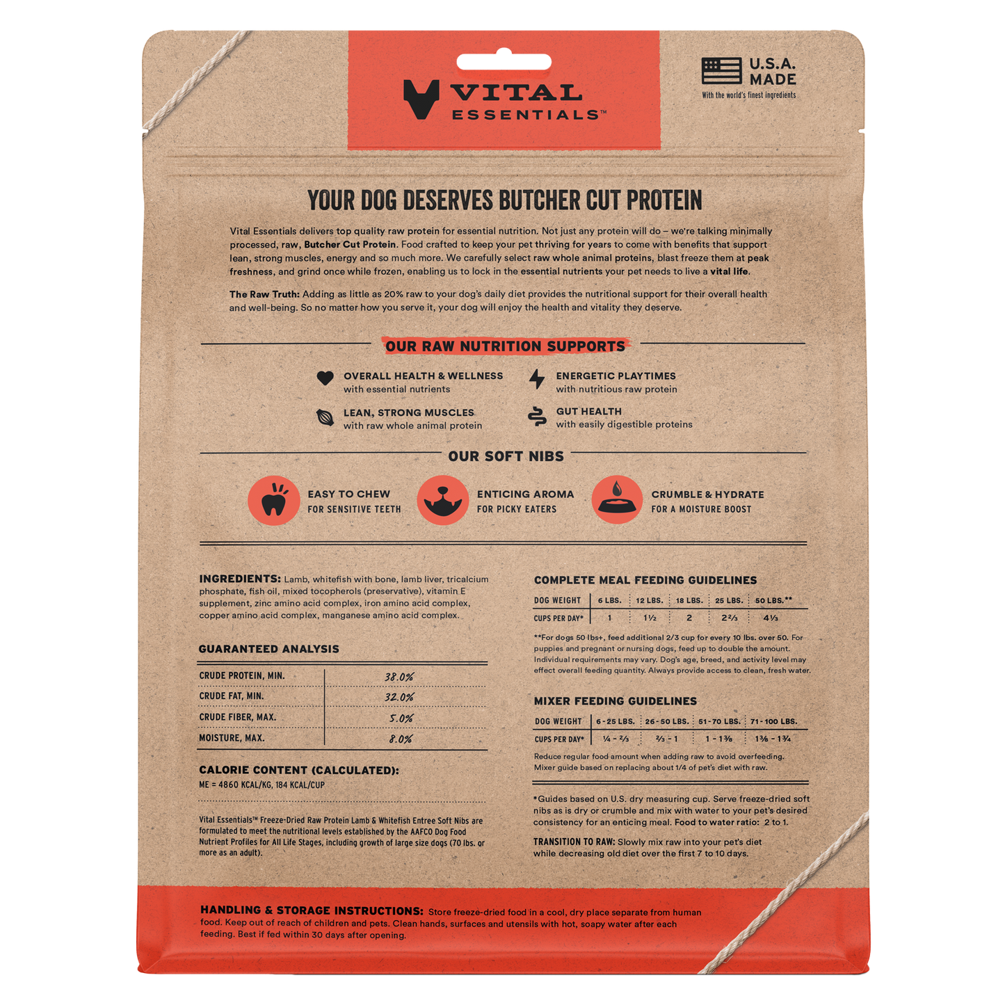 Vital Essentials Freeze Dried Lamb & Whitefish Soft Nibs Dog Food