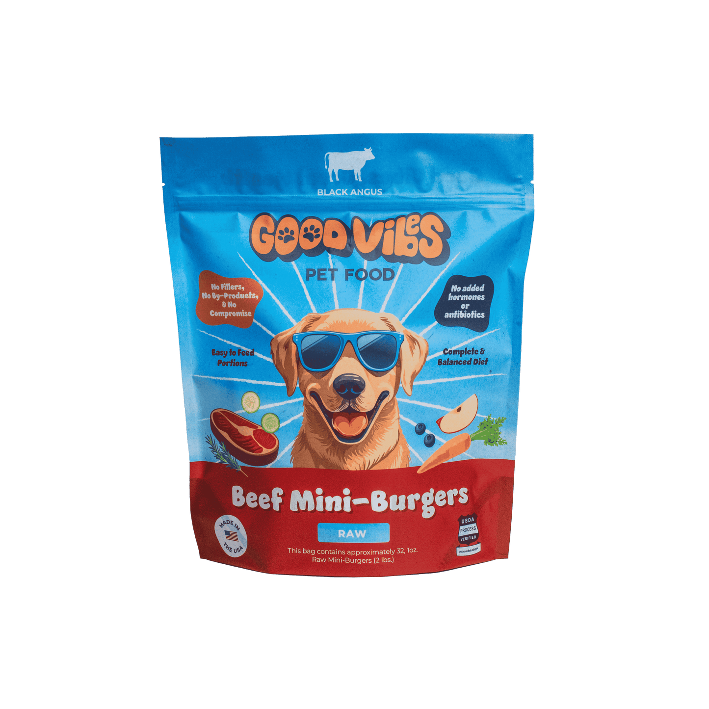 Good Vibes Frozen Raw Beef Mini-Burgers Dog Food
