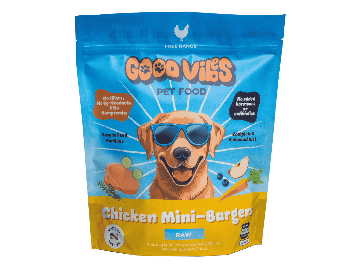 Good Vibes Frozen Raw Chicken Mini-Burgers Dog Food
