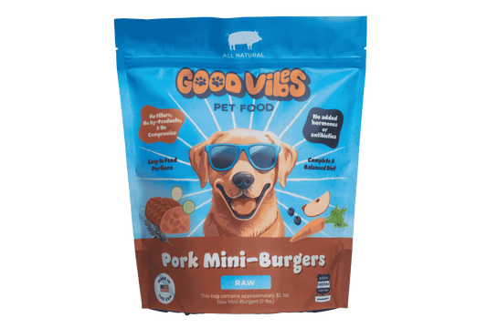 Good Vibes Frozen Raw Pork Mini-Burgers Dog Food