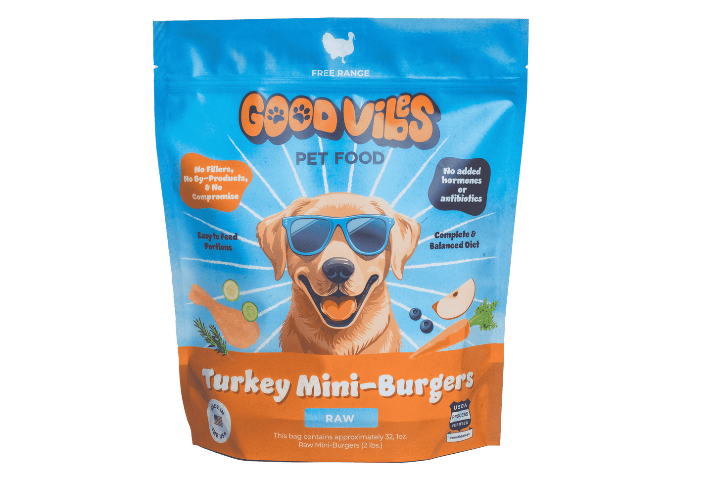 Good Vibes Frozen Raw Turkey Mini-Burgers Dog Food