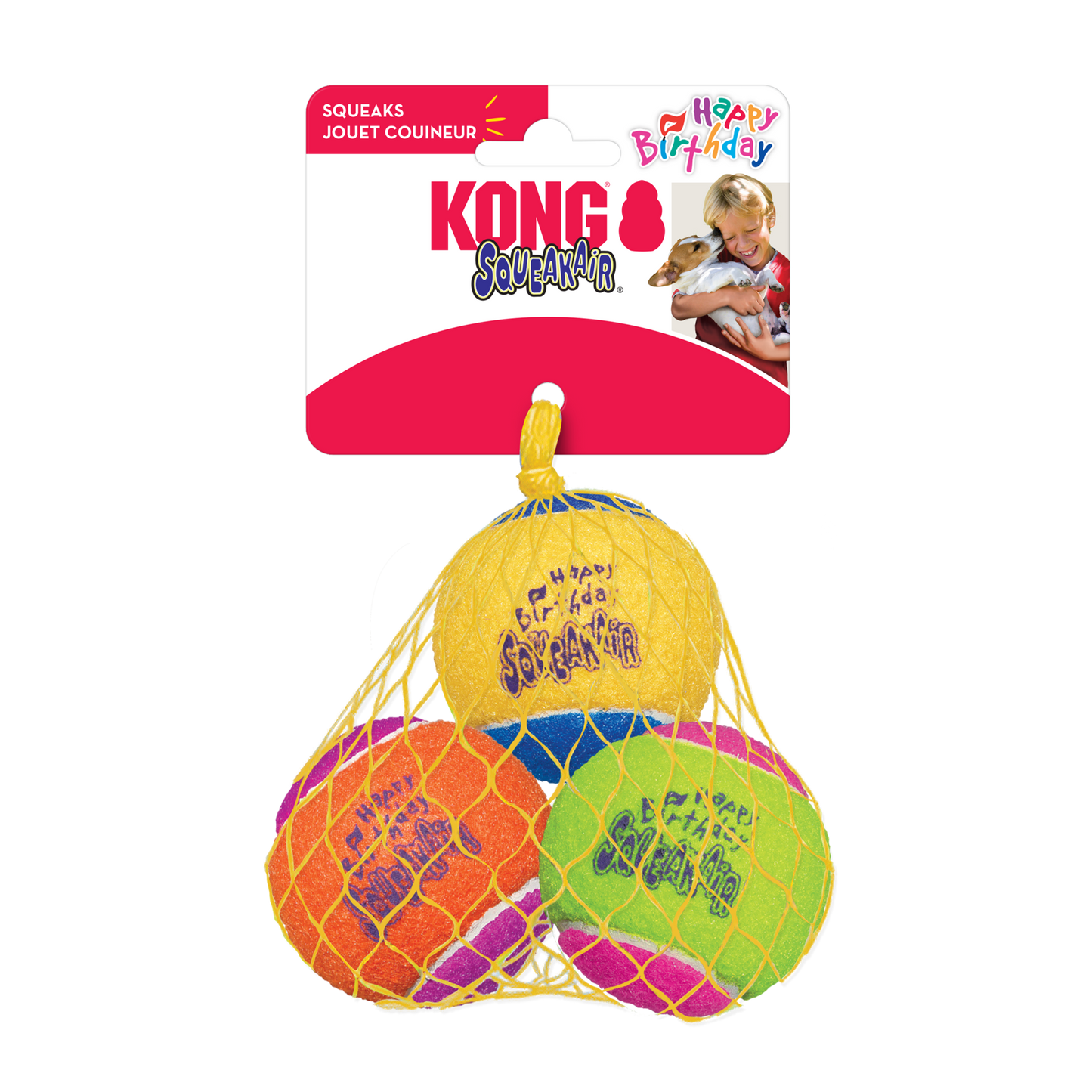 KONG SqueakAir Birthday Balls ¨C Durable Squeaky Tennis Balls for Dogs