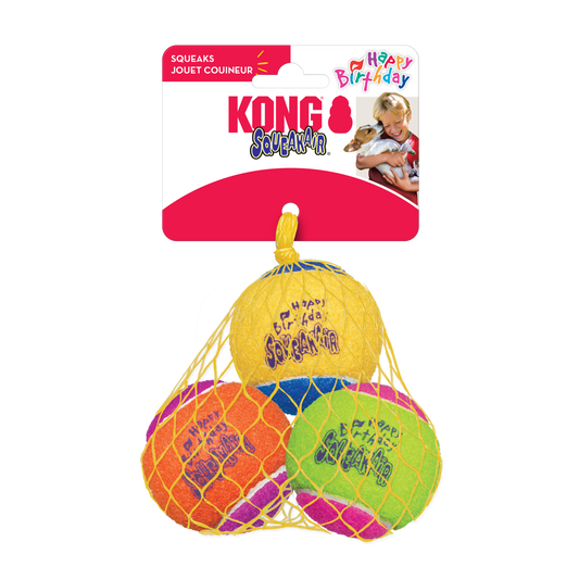 KONG SqueakAir Birthday Balls ¨C Durable Squeaky Tennis Balls for Dogs