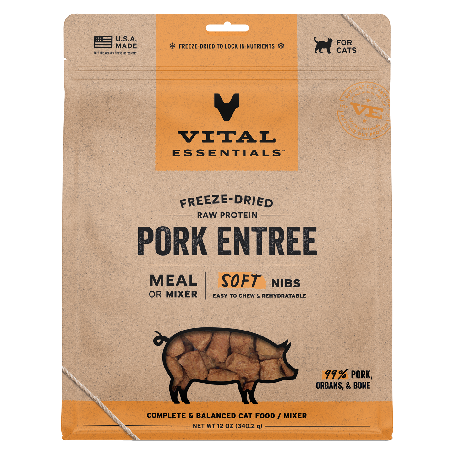 Vital Essentials Freeze Dried Pork Soft Nibs Cat Food