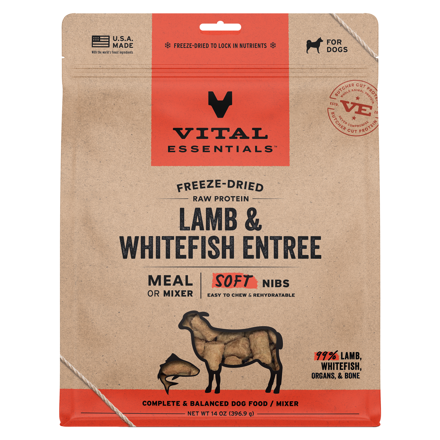 Vital Essentials Freeze Dried Lamb & Whitefish Soft Nibs Dog Food