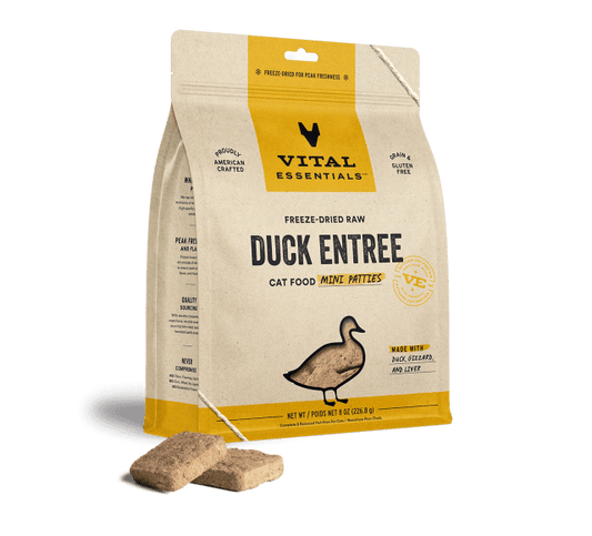 Vital Essentials Freeze Dried Grain Free Duck Mini Patties Limited Ingredient Entree for Cats