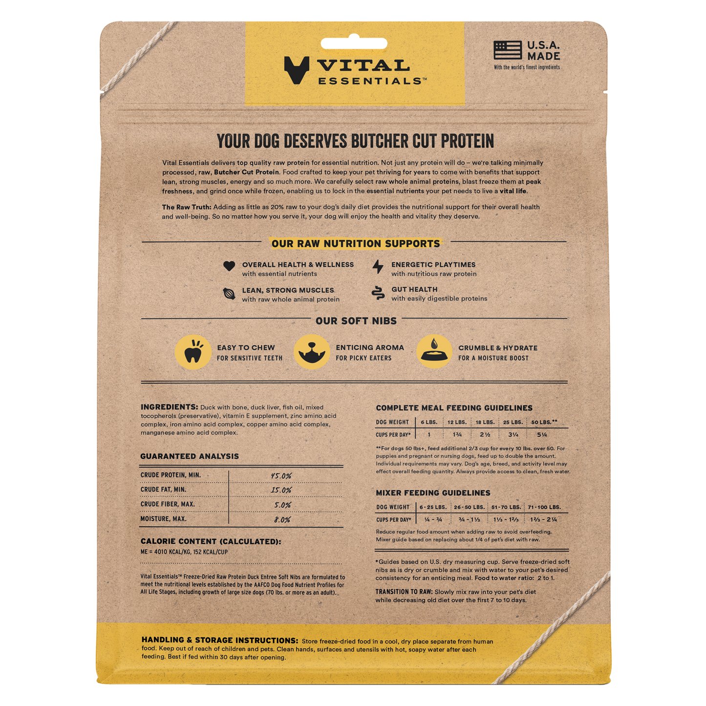 Vital Essentials Freeze Dried Duck Soft Nibs Dog Food