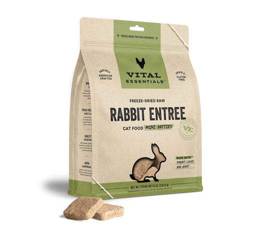 Vital Essentials Freeze Dried Grain Free Rabbit Mini Patties Limited Ingredient Entree for Cats