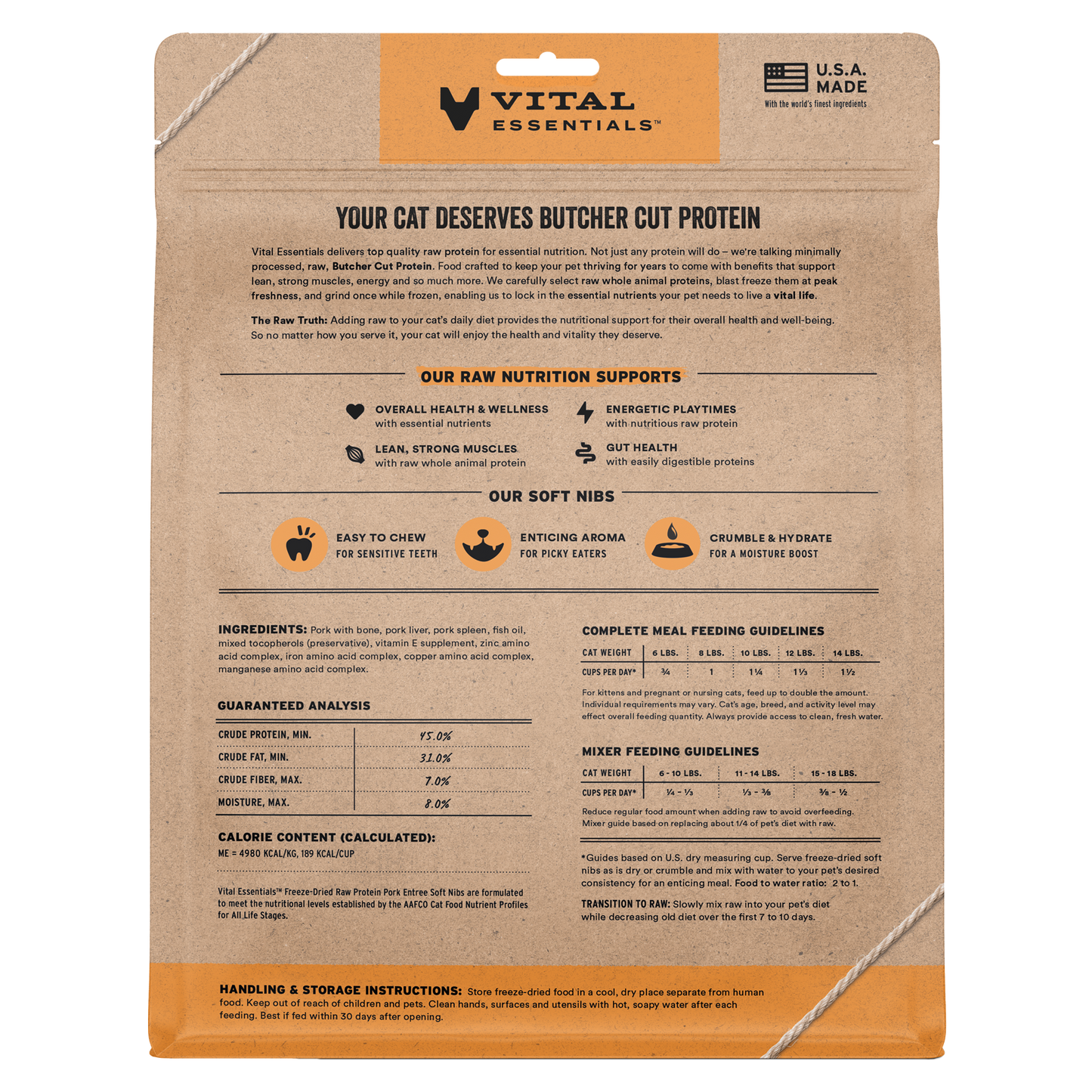 Vital Essentials Freeze Dried Pork Soft Nibs Cat Food